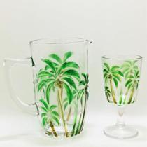 Kit Jogo De Jarra 1300ML com 6 Taças de Vidro 330ML JOHAN Tropical Palm