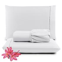 Kit Jogo de Lençol 03 Peças King Micro Percal 400 Fios Ponto Palito Cama Box Canto 40cm Kit Jogo de Lençol 03 Peças King Micro Percal 400 Fios Ponto Palito Cama Box Canto 40cm