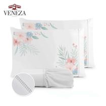 Kit Jogo de Lençol Casal Padrão Micropercal 400 Fios Ponto Palito Flor Rosê