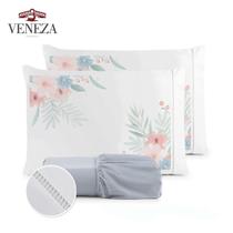 Kit Jogo de Lençol Casal Padrão Micropercal 400 Fios Ponto Palito Flor Rosê