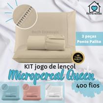 Kit Jogo de Lençol Micropercal 400 fios 03 Peças Ponto Palito - Queen
