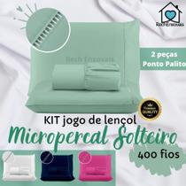 Kit Jogo de Lençol Micropercal 400 fios Ponto Palito 2 Peças - Solteiro