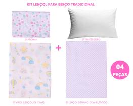 Kit jogo de lençol p/ berço tradicional+travesseiro - bebê Kit jogo de lençol p/ berço tradicional+travesseiro - bebê