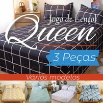 Kit Jogo de Lençol Queen 3 Peças com Elástico - Estampas Sortidas