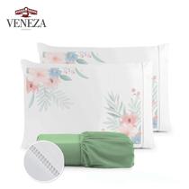 Kit Jogo de Lençol Solteiro Micropercal 400 Fios Ponto Palito Flor Rosê