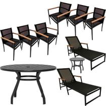 Kit Jogo de Mesa 6 Cadeiras Perpétua 2 Espreguiçadeiras Frésia Preto Kit Jogo de Mesa 6 Cadeiras Perpétua 2 Espreguiçadeiras Frésia Preto