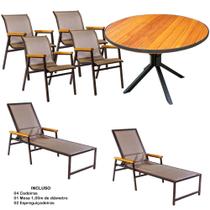 Kit jogo de mesa com 4 cadeiras aluminio e 2 espreguiçadeira