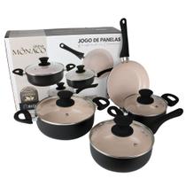 Kit Jogo de Panela 4 Peças Revestimento Cerâmico Antiaderente Preto Monaco