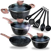 Kit Jogo de Panelas 9 Peças Indução Gás Revestido em Cerâmica Granito Antiaderente Frigideira Caçarola Kit Jogo de Panelas 9 Peças Indução Gás Revestido em Cerâmica Granito Antiaderente Frigideira Caçarola