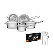KIT - Jogo de Panelas Allegra 5 pçs inox + Faqueiro inox Buzios 24pçs - Tramontina KIT - Jogo de Panelas Allegra 5 pçs inox + Faqueiro inox Buzios 24pçs - Tramontina