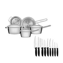 Kit - Jogo De Panelas Allegra 5 Pçs Inox + Jogo De Facas Plenus 9pçs - Tramontina Kit - Jogo De Panelas Allegra 5 Pçs Inox + Jogo De Facas Plenus 9pçs - Tramontina