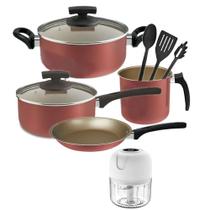 Kit Jogo de Panelas Cereja 7 Pçs Teflon Com Processador