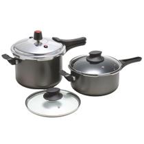 Kit Jogo de Panelas de Pressão 3L e 4,5L com fechamento externo e tampa de vidro temperado p/ servir Kit Jogo de Panelas de Pressão 3L e 4,5L com fechamento externo e tampa de vidro temperado p/ servir