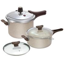 Kit Jogo de Panelas de Pressão 3L e 4,5L Crema com fechamento externo e tampa de vidro