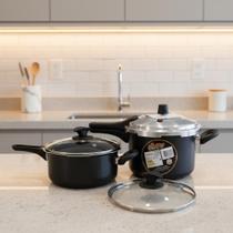 Kit Jogo de Panelas de Pressão antiaderente 3L e 4,5L Teflon com fechamento externo