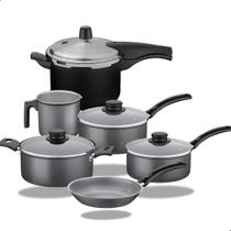Kit jogo de panelas e panela de pressão tramontina 06 peças