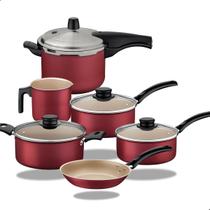 Kit jogo de panelas e panela de pressão tramontina 06 peças