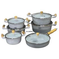 Kit Jogo de Panelas + Frigideira 6 Peças Cinza Conjunto Kit Alumínio Batido Fundido com Revestimento Ceramica Alumdill