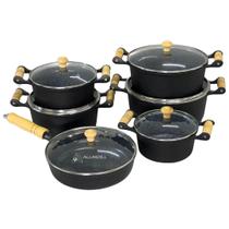 Kit Jogo de Panelas + Frigideira 6 Peças Preto Conjunto Kit Alumínio Batido Fundido com Revestimento Ceramica Alumdill Kit Jogo de Panelas + Frigideira 6 Peças Preto Conjunto Kit Alumínio Batido Fundido com Revestimento Ceramica Alumdill