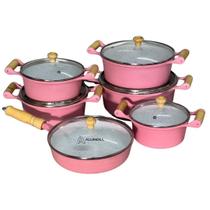 Kit Jogo de Panelas + Frigideira 6 Peças Rosa Conjunto Kit Alumínio Batido Fundido com Revestimento Ceramica Alumdill Kit Jogo de Panelas + Frigideira 6 Peças Rosa Conjunto Kit Alumínio Batido Fundido com Revestimento Ceramica Alumdill