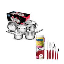 KIT - Jogo de Panelas Solar 6pçs inox + Faqueiro 30pçs Vermelho - Tramontina