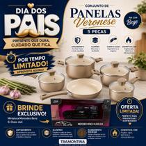 Kit Jogo de Panelas Tramontina Veronese 5 Peças Cerâmica Antiaderente Alumínio Bege Brinde Exclusivo Oferta Limitada Dia dos Pais Kit Jogo de Panelas Tramontina Veronese 5 Peças Cerâmica Antiaderente Alumínio Bege Brinde Exclusivo Oferta Limitada Dia dos Pais