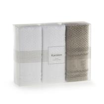 Kit Jogo De Pano de Prato Copa Karsten 3 Peças Cuisine 100% Algodão Felpudo Barra Jacquard Cor:Branco Branco Lunar