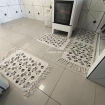 Kit Jogo de Passadeira Tapete de Cozinha Grande 3 Peças Estampado com Nozinho Tecido Grosso