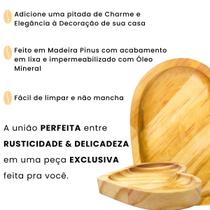 Kit Jogo de Pires Em Madeira Pinus Café Mesa Posta Xícaras Coração