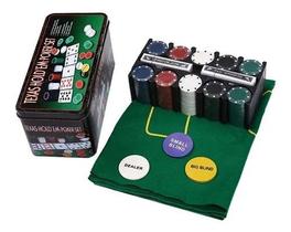 Kit Jogo de Poker Profissional em Lata 200 Fichas com Toalha - AG8435