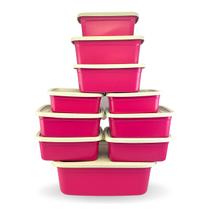 Kit Jogo de Potes Plásticos Alimentos com Tampa Colorido 10 peças