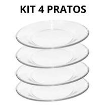 Kit Jogo De Pratos Liso Fundo Vidro Milly Transparente 22cm
