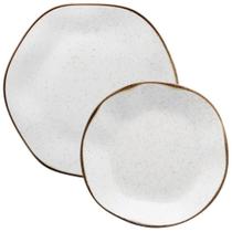 Kit Jogo de Pratos Raso e Fundo Ryo Maresia 4 Peças Porcelana Off White