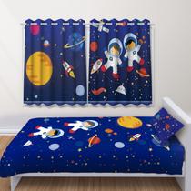 Kit Jogo de Quarto Infantil Cortina Jogo De Lençol +Fronha Quarto Infantil ASTRONAUTA-IMPAKTO VISUAL