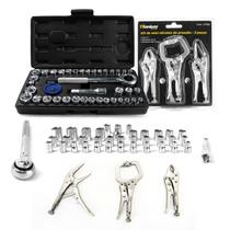 Kit Jogo de Soquete 40 Peças Jogo Mini Alicate de Pressão 3 Peças Titanium Platina