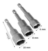 Kit Jogo De Soquete Bits Canhão Parafusadeira 6 8 10mm Ímã