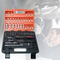 Kit Jogo De Soquete Catraca 53 Peças 1/4 Portátil Chave Allen Com Maleta Cromo Vanádio