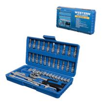 Kit Jogo De Soquete Com Catraca 1/4" 46 Peças Estojo Western