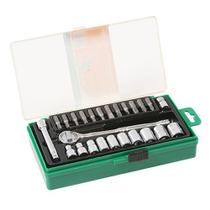 Kit jogo de soquetes sextavado 1/4'' catraca em cr-v 25pcs com catraca reversivel, extensor, maleta e bits waft