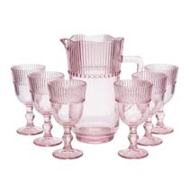 Kit Jogo de Taça de Vidro 6 Peças Linx Rosa 270ml e Jarra de 1,25L Kit Jogo de Taça de Vidro 6 Peças Linx Rosa 270ml e Jarra de 1,25L