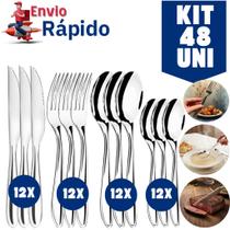 Kit Jogo de Talheres em Aço Inox 48 Peças Completo com Facas de Serra e Colheres