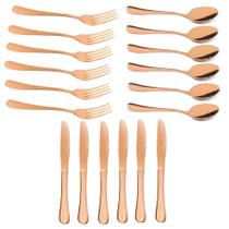 Kit Jogo De Talheres Mesa Gold Rose 18pçs Inox Rústico Luxo