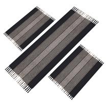 Kit Jogo De Tapete Para Cozinha Tipo Passadeira 3 Peças Cor:Preto com Bege