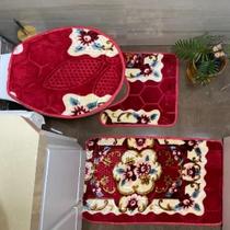 Kit Jogo De Tapetes 3 Peças Para Banheiro Floral Macio Vermelho Kit Jogo De Tapetes 3 Peças Para Banheiro Floral Macio Vermelho