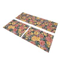 Kit Jogo de Tapetes Passadeira Antiderrapantes Floral Para Cozinha 3 Peças