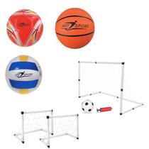 Kit Jogo de Traves de Futebol + Rede + 3 Bolas Esportivas