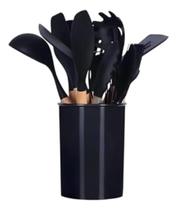 Kit Jogo De Utensílios 12 Peças Colheres Silicone Madeira Kit Jogo De Utensílios 12 Peças Colheres Silicone Madeira