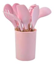 Kit Jogo De Utensílios 12 Peças Colheres Silicone Madeira Kit Jogo De Utensílios 12 Peças Colheres Silicone Madeira