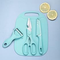 Kit Jogo De Utensilios 5 Peças Tesoura Descascador Faca Tabua Cozinha Kit Jogo De Utensilios 5 Peças Tesoura Descascador Faca Tabua Cozinha