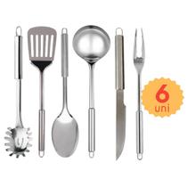 Kit Jogo de Utensílios de Cozinha 100% Cabo em Inox com Faca de Churrasco Kit Jogo de Utensílios de Cozinha 100% Cabo em Inox com Faca de Churrasco